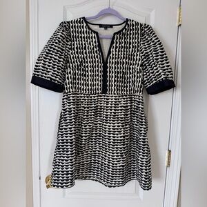 Strut & Bolt Scallop Print Puff Sleeve Mini Dress Cotton Poplin Medium